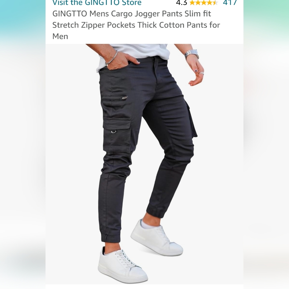 Mens Cargo Jogger Pants Slim fit Stretch Size 34 Dark Gray